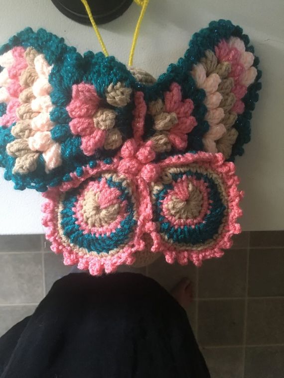 Patchwork Butterfly Wings: Textured butterfly wings in teal, pink and sand with a ruffled edge.